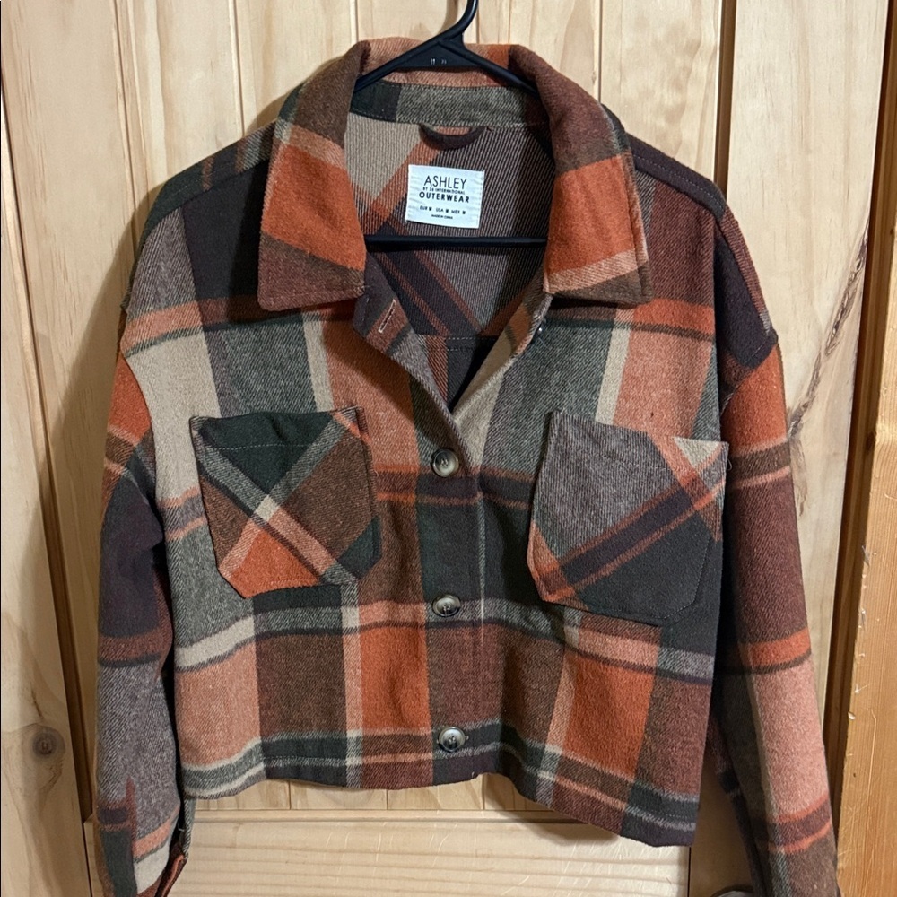 Ashley By 26 International Women's Plaid Utility Jacket - Orange, Green, Brown - Picture 1 of 6